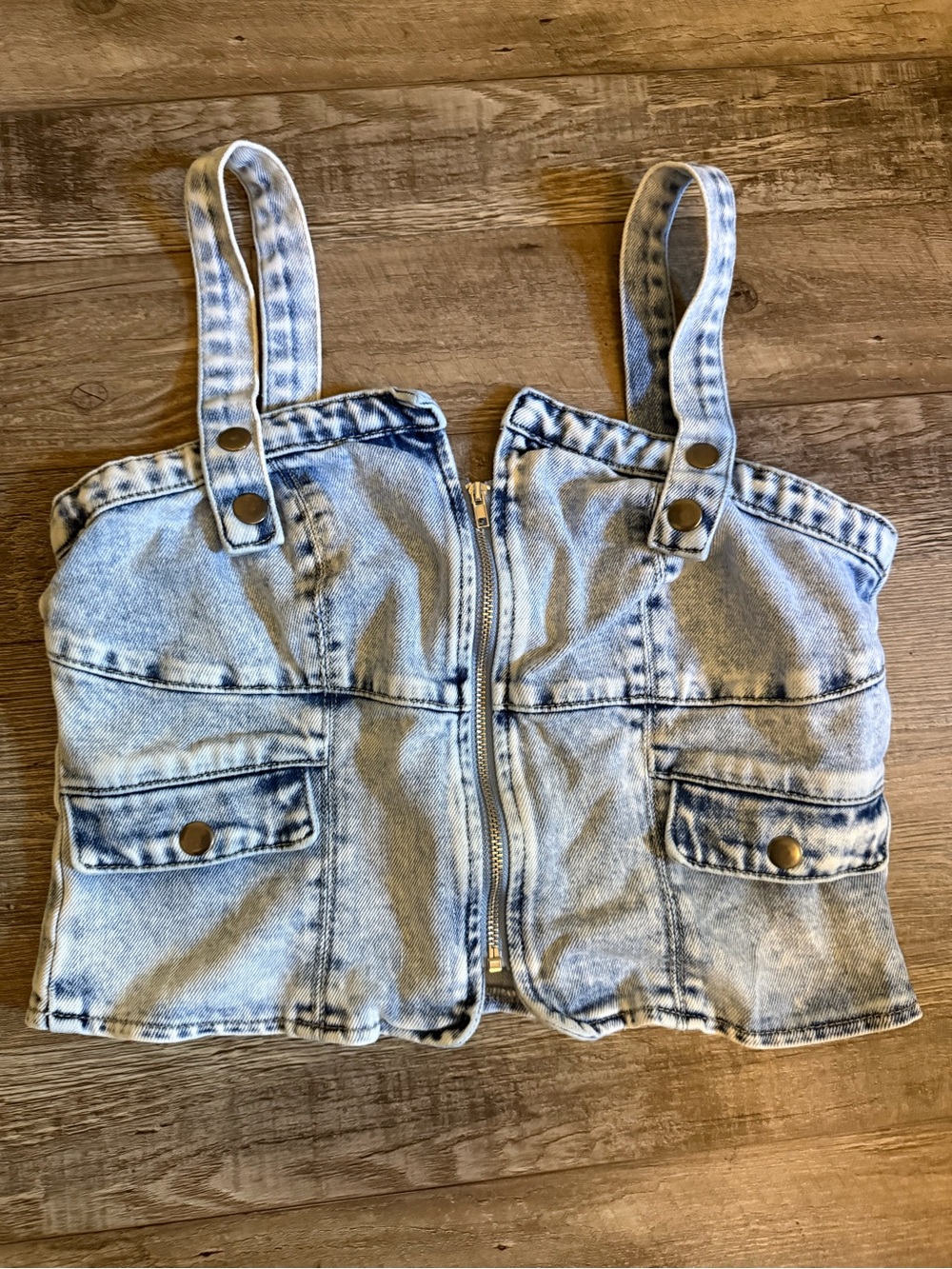 Listicle Light Blue Acid Wash Denim Crop Top